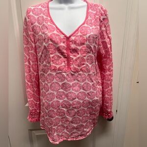 Crown & Ivy beach collection Pink & White Blouse beach cover up Medium